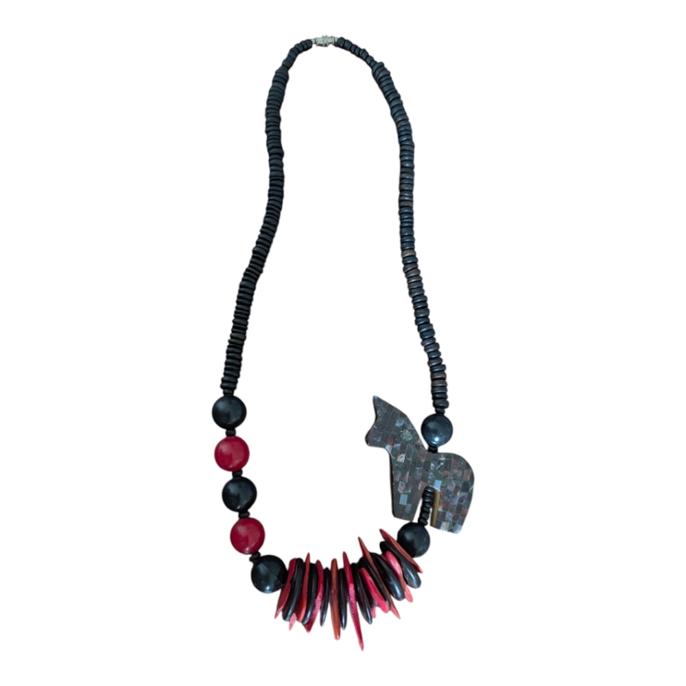 Vintage Donkey Coconut Wood Mosaic Beaded Necklace